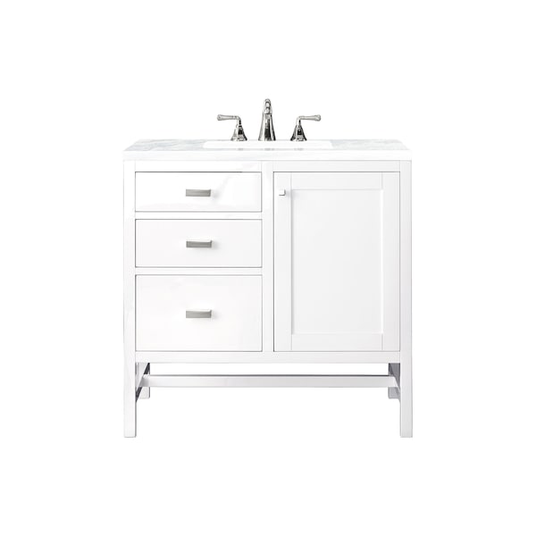 James Martin Vanities Addison 36in Single Vanity, Glossy White w/ 3 CM Arctic Fall Solid Surface Top E444-V36-GW-3AF - main